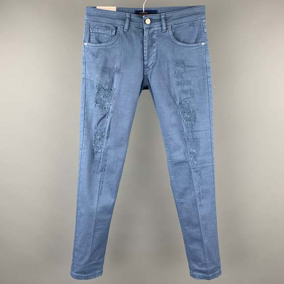 ENTRE AMIS Blue Distressed Cotton Jean Cut Casual Pants - Picture 1 of 4
